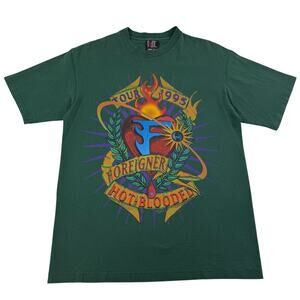 Vintage Foreigner Hot Blooded Tour 1995 Band Shirt Green Giant Tag Size Large
